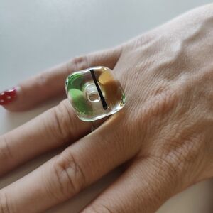 Elegant Glass Ring with Green and Brown Accents